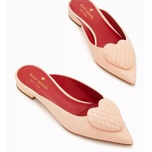 kate spade Blush Pink Pointed-Toe Heart Quilted Slip-On Mules with Red Insole